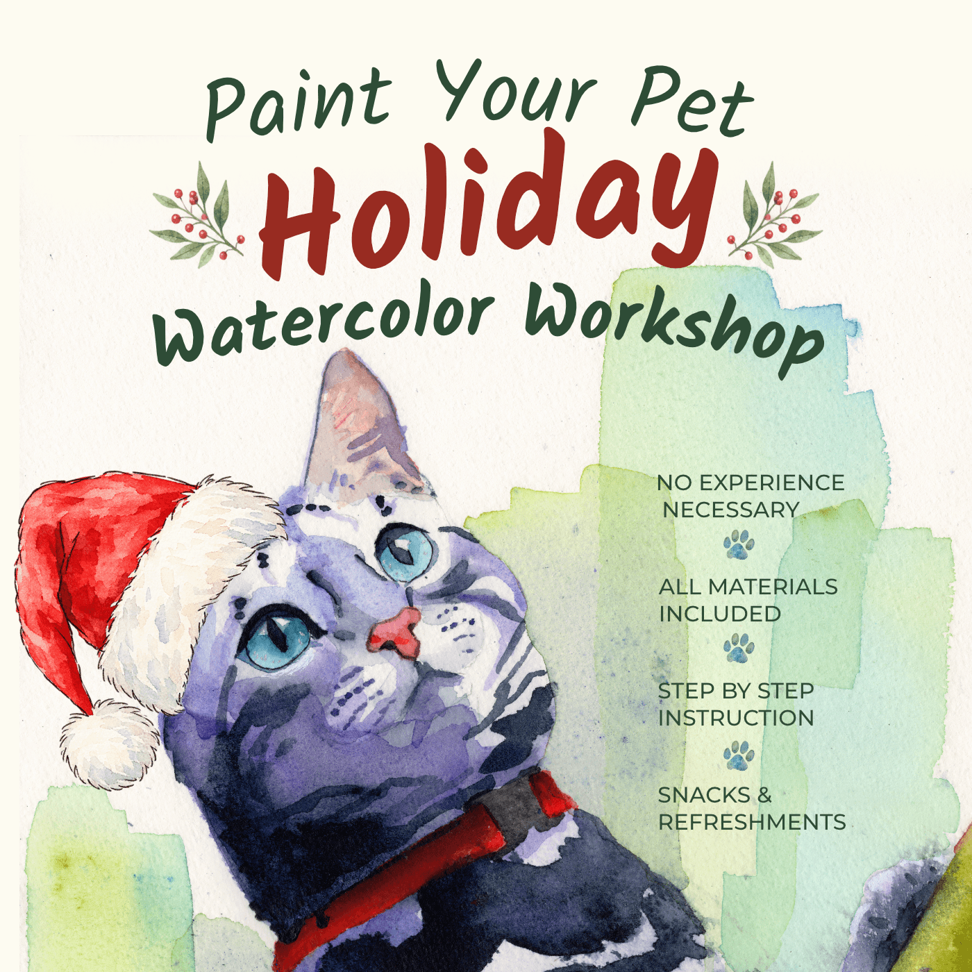 Beginner's Watercolor Workshop: Holiday Pets